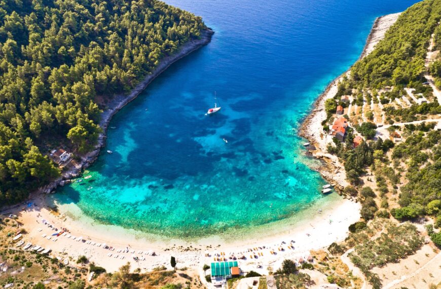 This is an aerial view of Pupnatska Luka in Croatia.