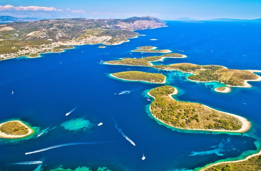 This is an aerial view of the Pakleni Islands, home to some of the best beaches in Hvar.